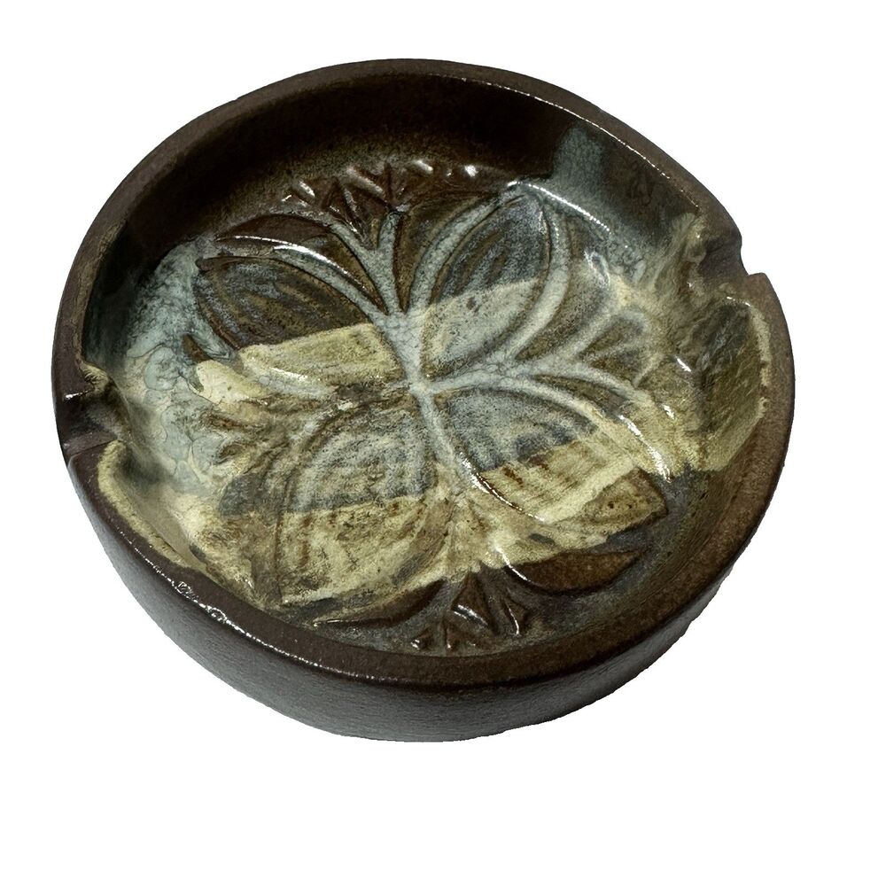 Pottery Craft Ceramic Ashtray Brown Drip Glaze 1960 Mid Century Retro Trinket